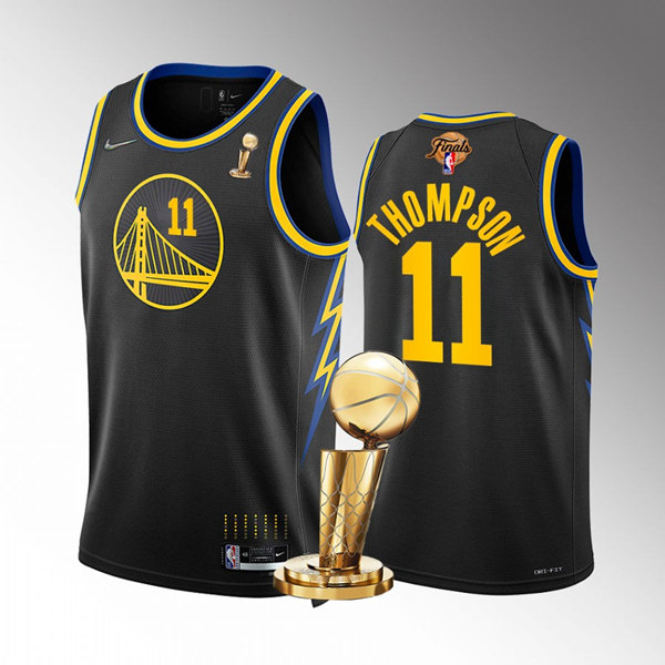 Men's Golden State Warriors #11 Klay Thompson 2022 Black NBA Finals Champions Stitched Jersey